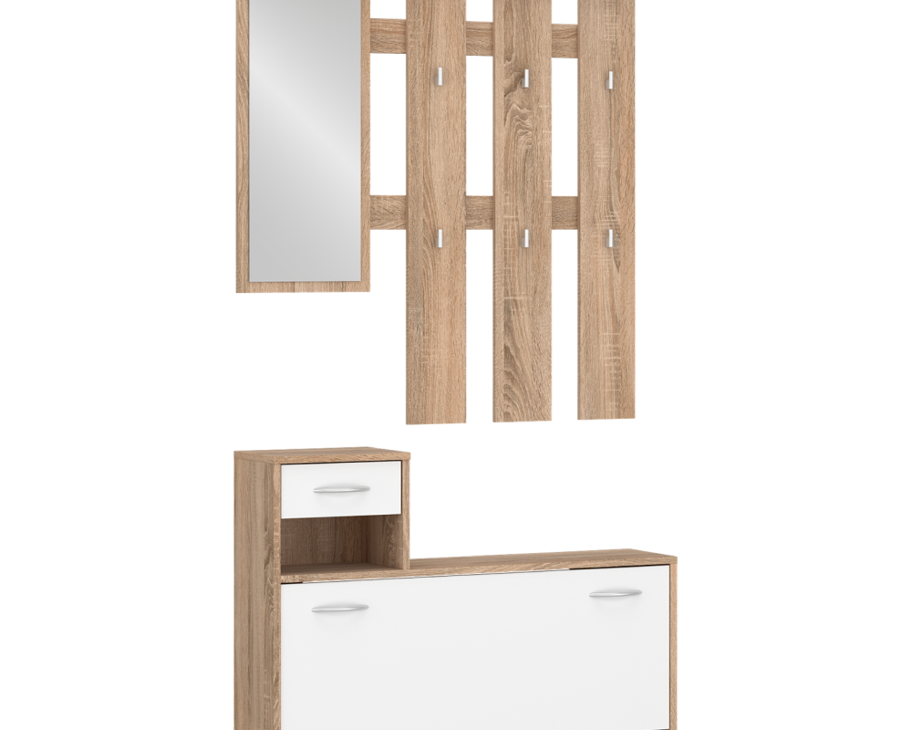 Setul pentru hol POROS, stejar sonoma/alb, 100x26.3x187.1 cm Kondela
