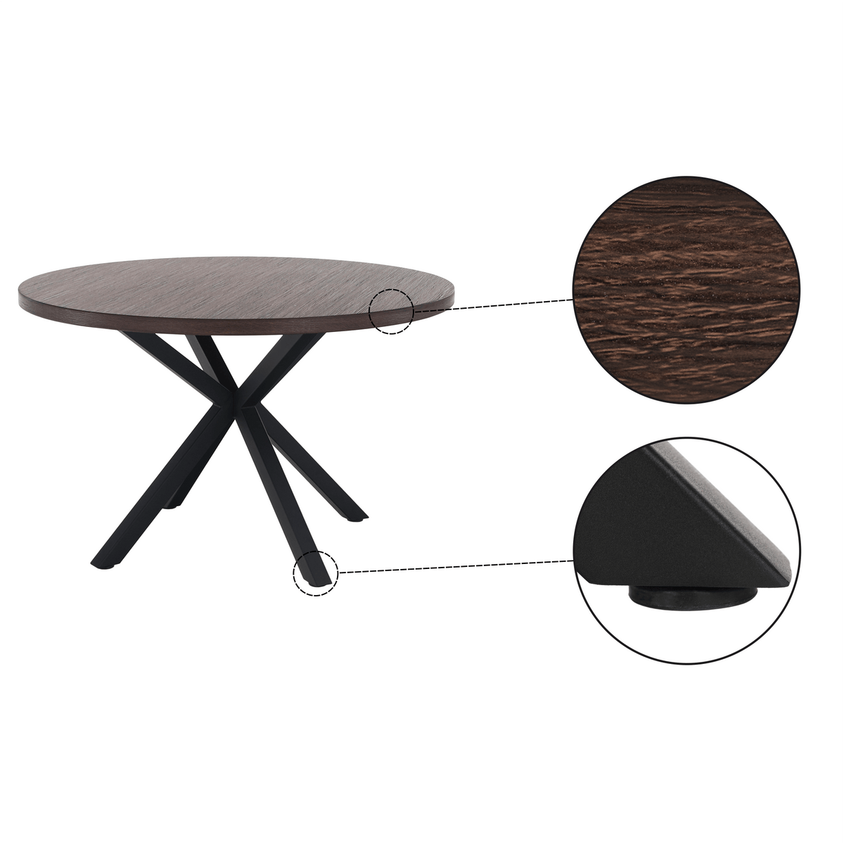 Masă de sufragerie, stejar închis / negru, diametru 120 cm, MEDOR Kondela