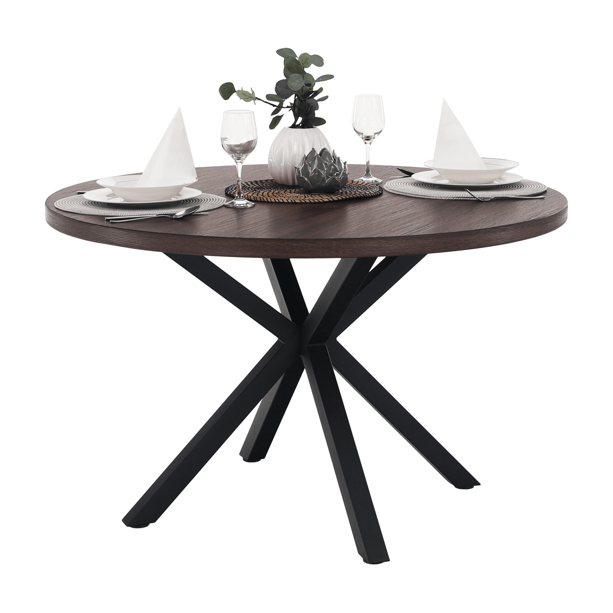 Masă de sufragerie, stejar închis / negru, diametru 120 cm, MEDOR Kondela