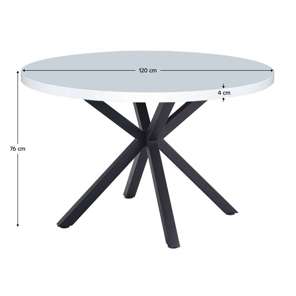 Masă de sufragerie, alb mat/ negru, diametru 120 cm, MEDOR Kondela