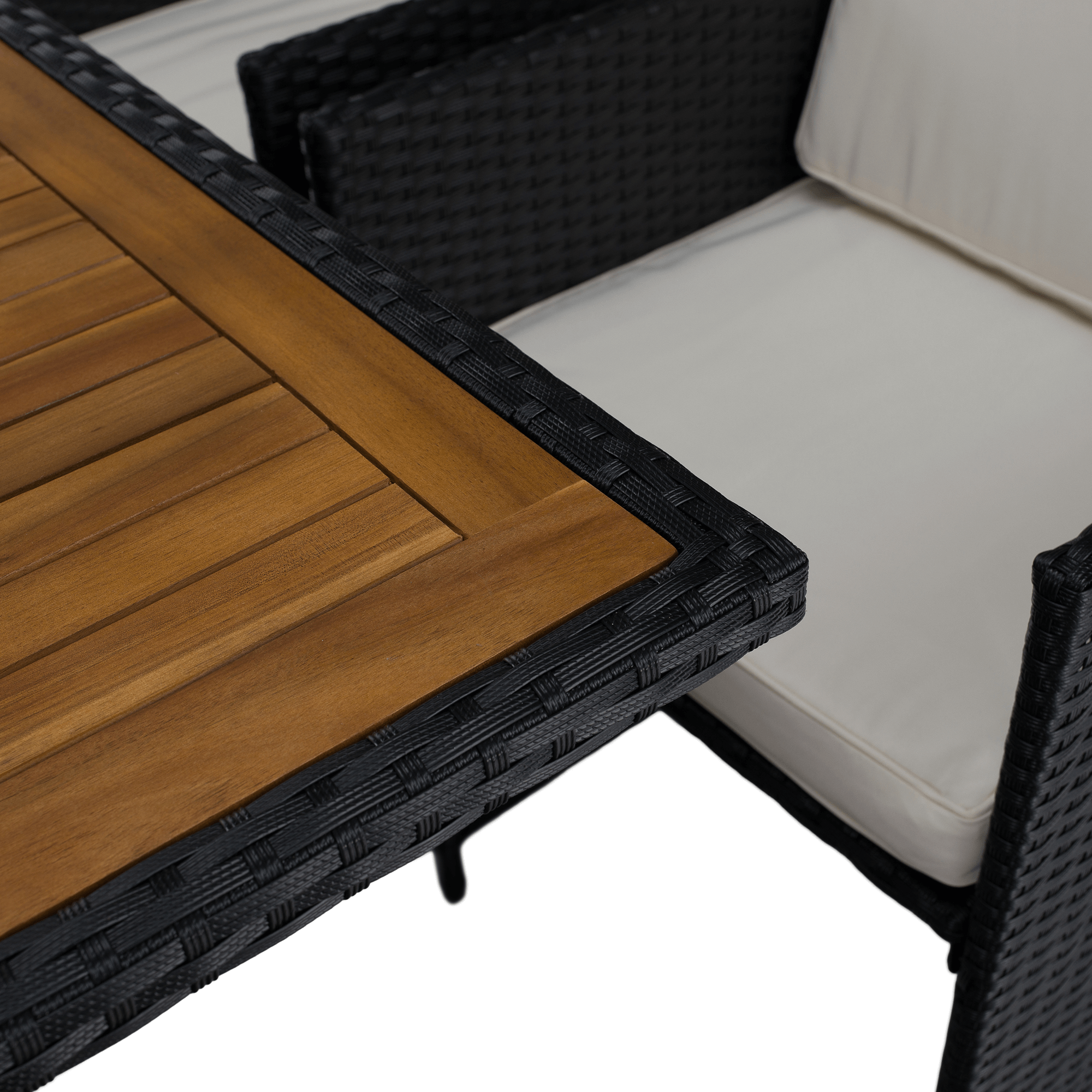 Set Dining Grădină MELFORD 9 Piese | 4 Scaune + 4 Taburete + Masă Salcâm Masiv | Ratan Tehnic Kondela