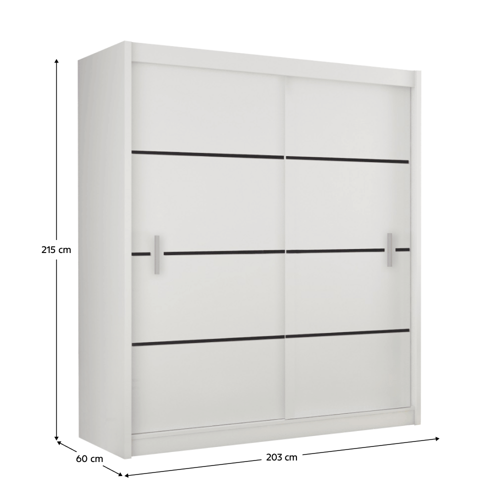 Dulap cu uși glisante MERINA 203, alb/negru, 203x215 cm Kondela