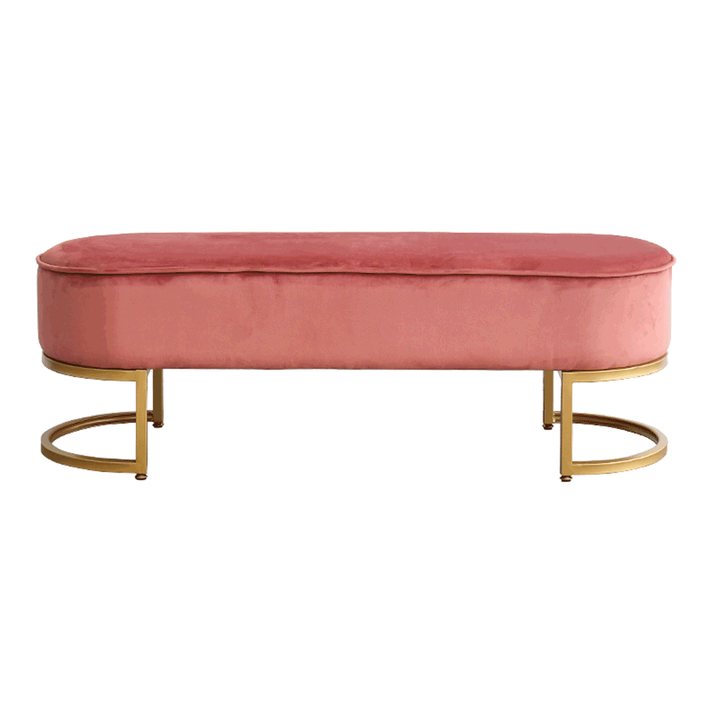 Bancă de design ALTAMURA, țesătură de catifea roz/crom auriu, 100x40x43 cm Kondela
