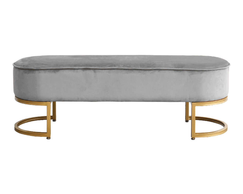 Bancă de design ALTAMURA, țesătură de catifea gri/crom auriu, 100x40x43 cm Kondela