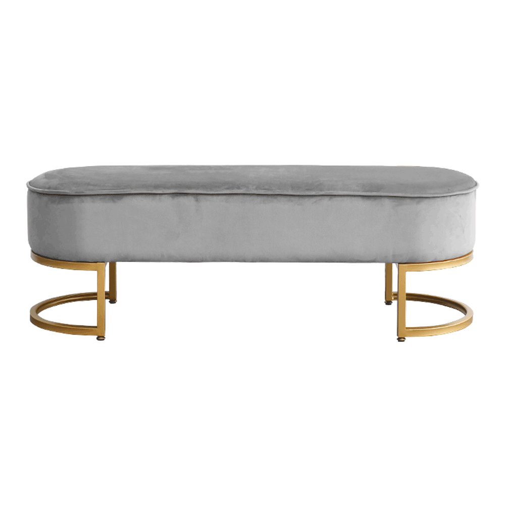 Bancă de design ALTAMURA, țesătură de catifea gri/crom auriu, 100x40x43 cm Kondela