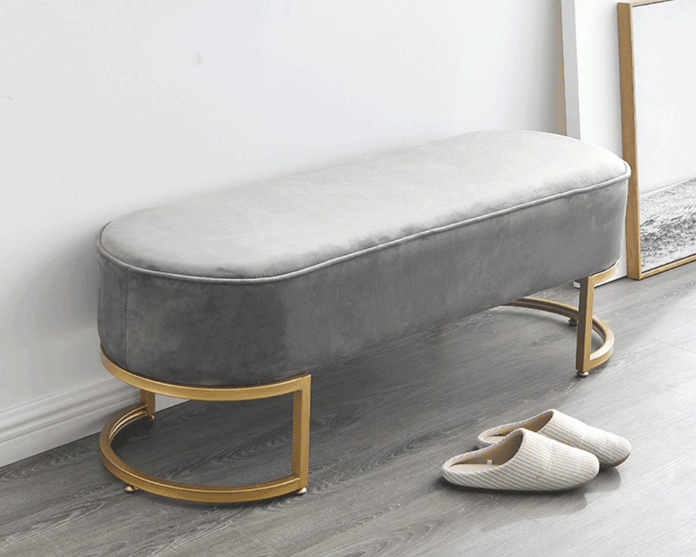 Bancă de design ALTAMURA, țesătură de catifea gri/crom auriu, 100x40x43 cm Kondela