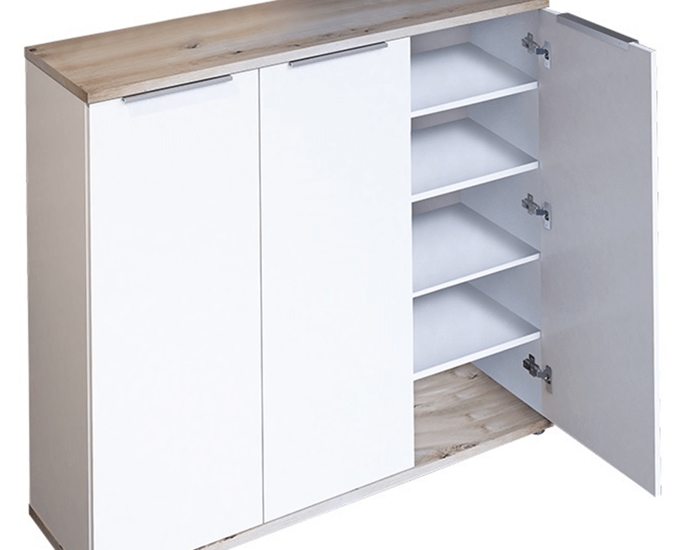 Pantofar, alb / stejar artizan, 120x35x105 cm Kondela