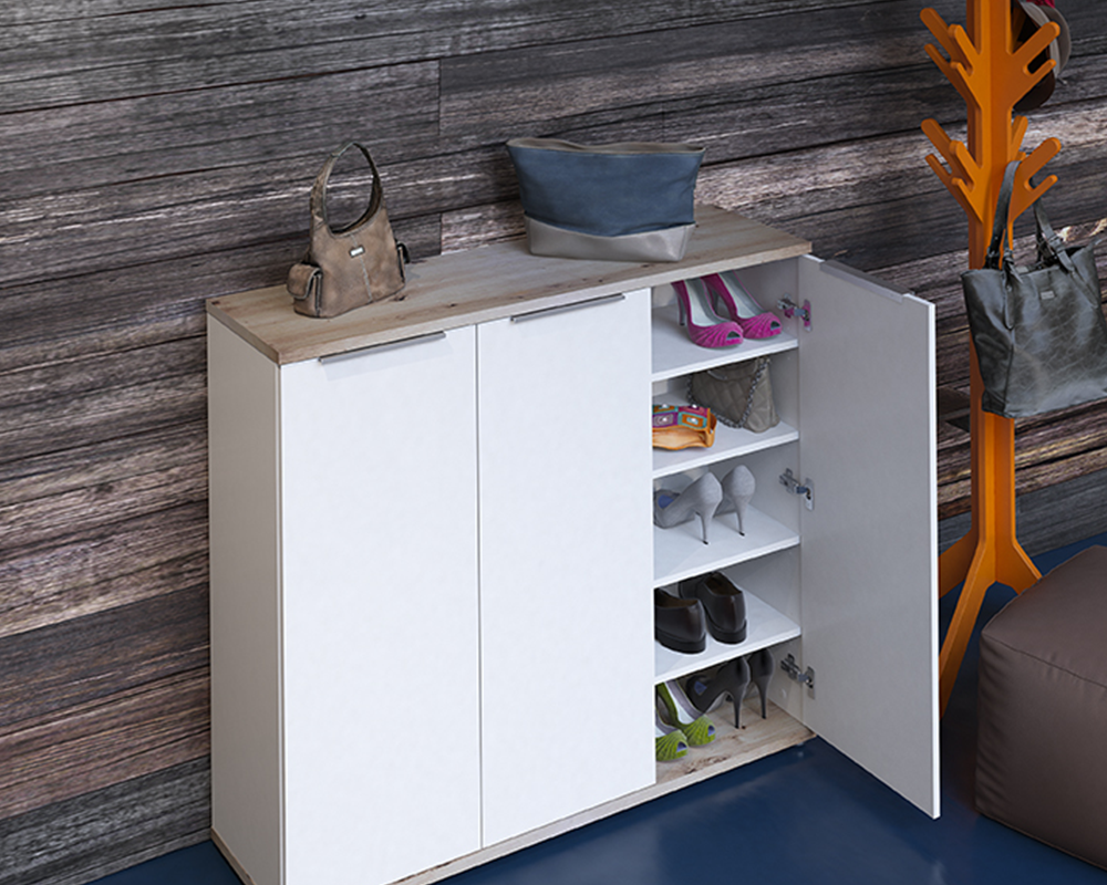 Pantofar, alb / stejar artizan, 120x35x105 cm Kondela