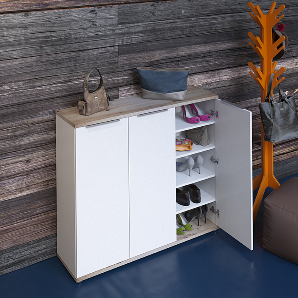 Pantofar, alb / stejar artizan, 120x35x105 cm Kondela