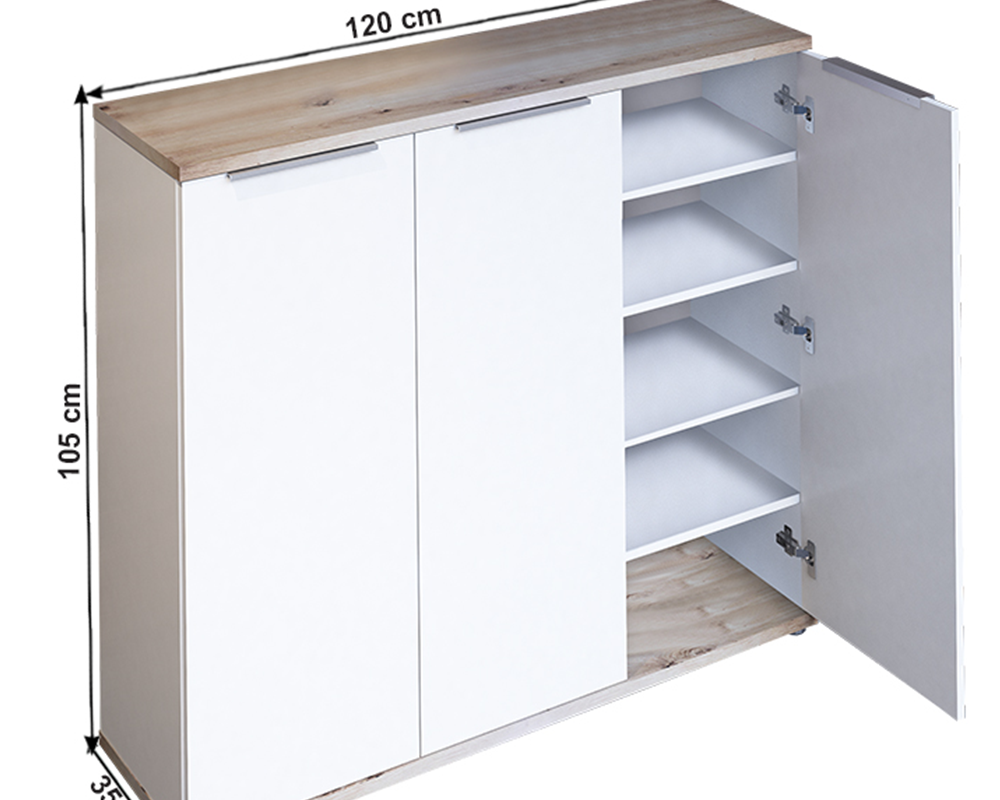 Pantofar, alb / stejar artizan, 120x35x105 cm Kondela