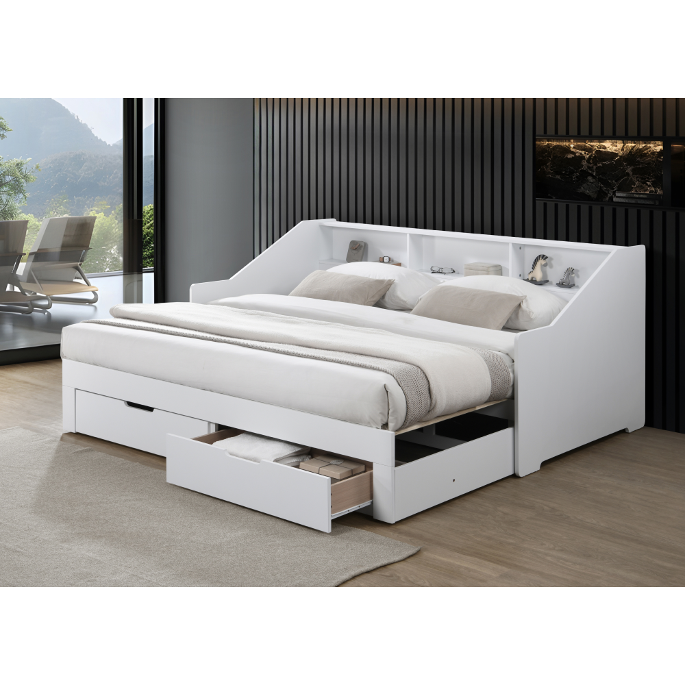 Pat extensibil MONETA, alb, 90/180x200 cm, cu sertare Kondela