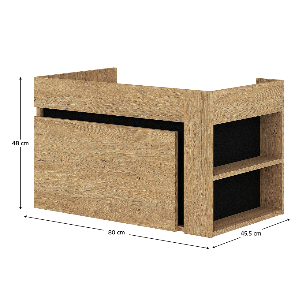 Dulăpior de pus sub chiuvetă UTRERA 80, stejar auriu/negru, 80x45.5x48 cm Kondela