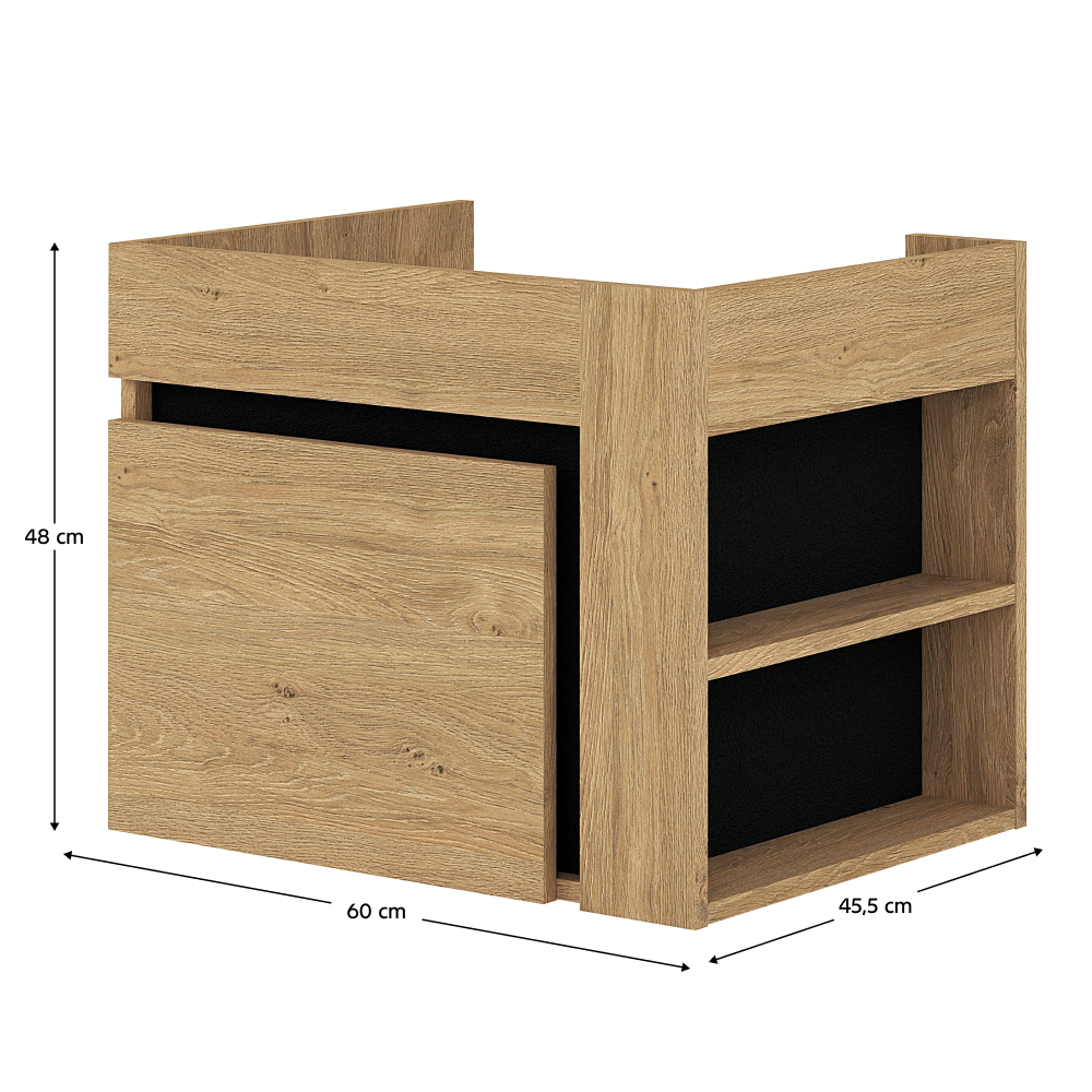 Dulăpior de pus sub chiuvetă UTRERA 60, stejar auriu/negru, 60x45.5x48 cm Kondela
