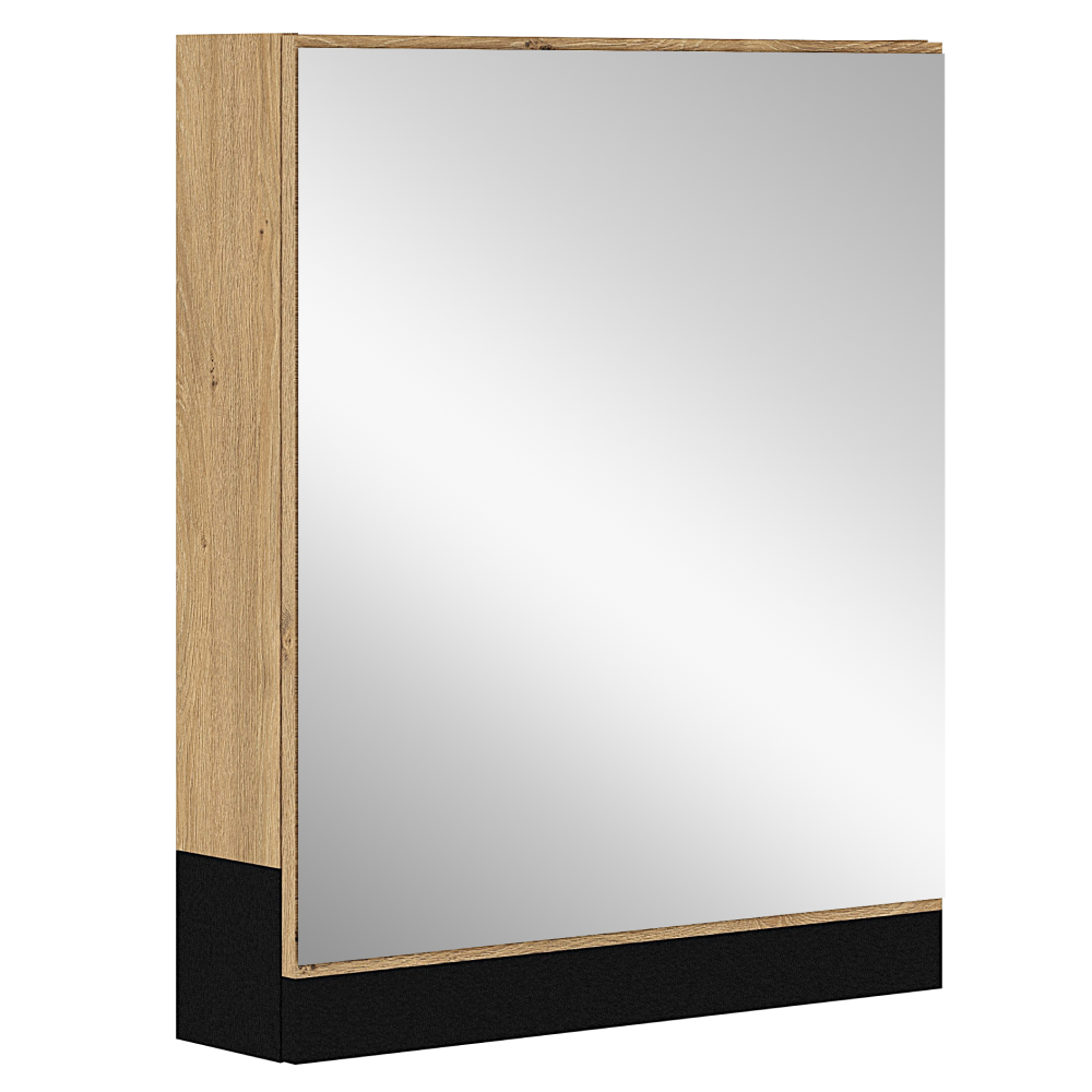 Dulăpior suspendat cu oglindă UTRERA 60, stejar auriu/negru, 60x15x72 cm Kondela