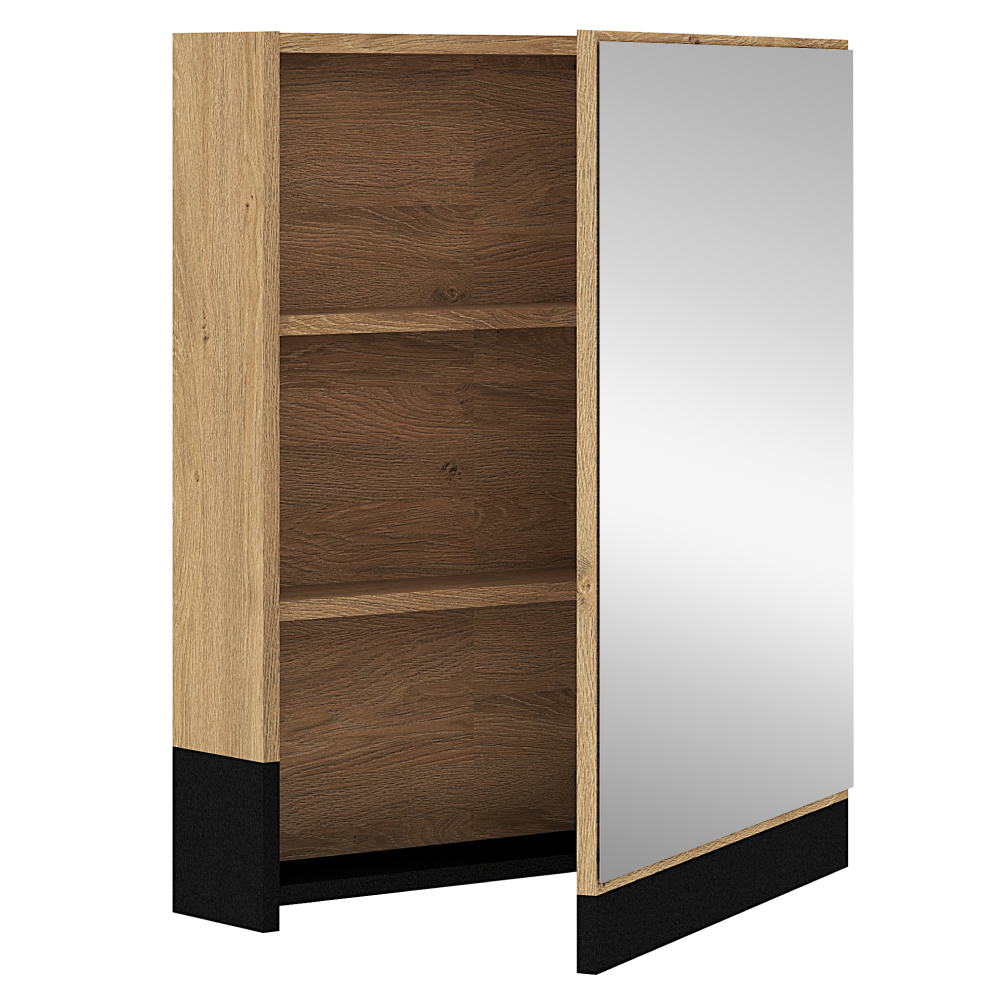 Dulăpior suspendat cu oglindă UTRERA 60, stejar auriu/negru, 60x15x72 cm Kondela