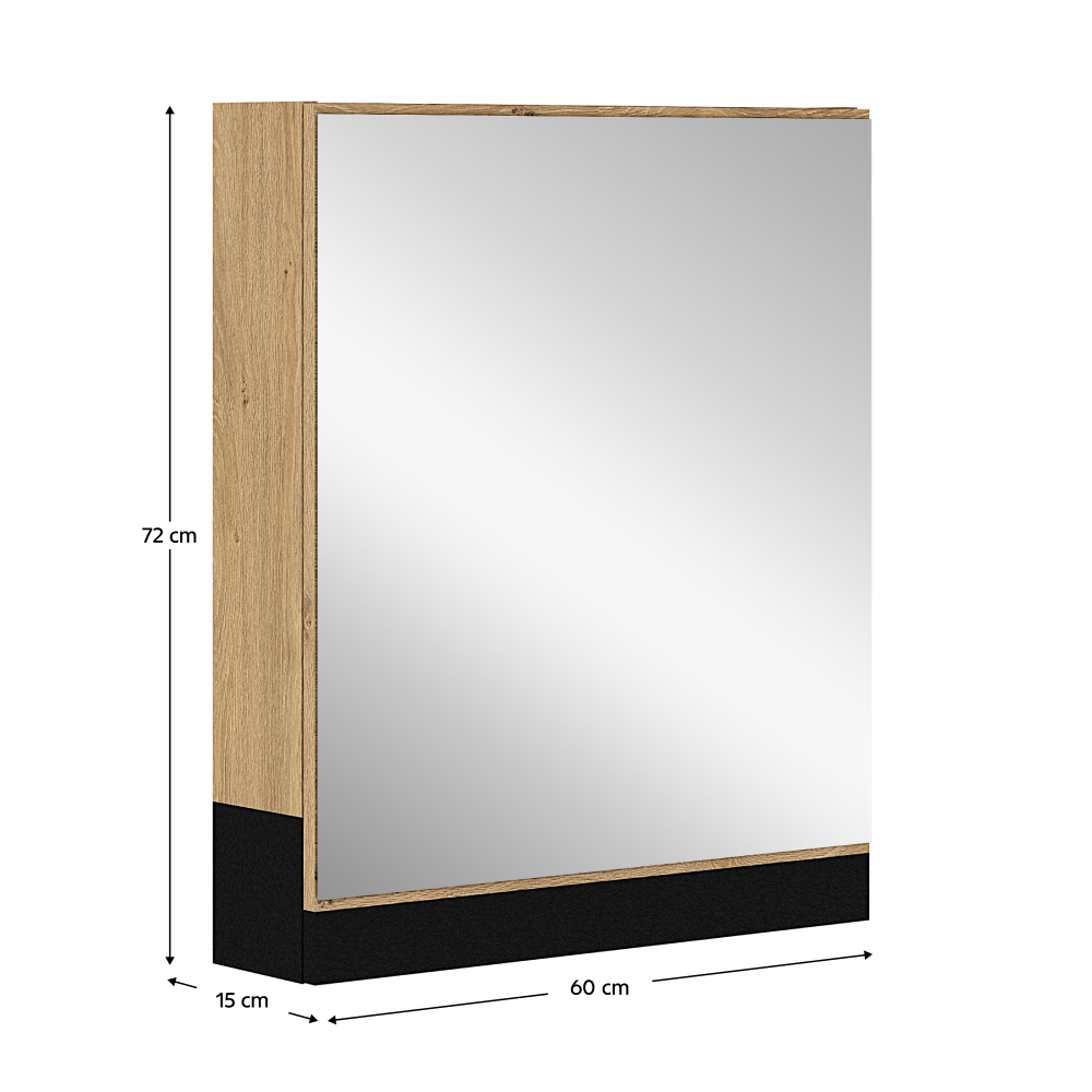 Dulăpior suspendat cu oglindă UTRERA 60, stejar auriu/negru, 60x15x72 cm Kondela