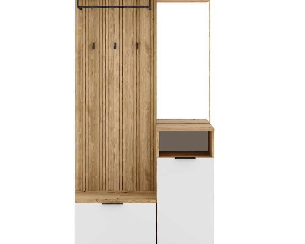 Set mobilier hol cu oglindă și pantofar BELMONTE, stejar evoke/alb, 100x40x204 cm Kondela