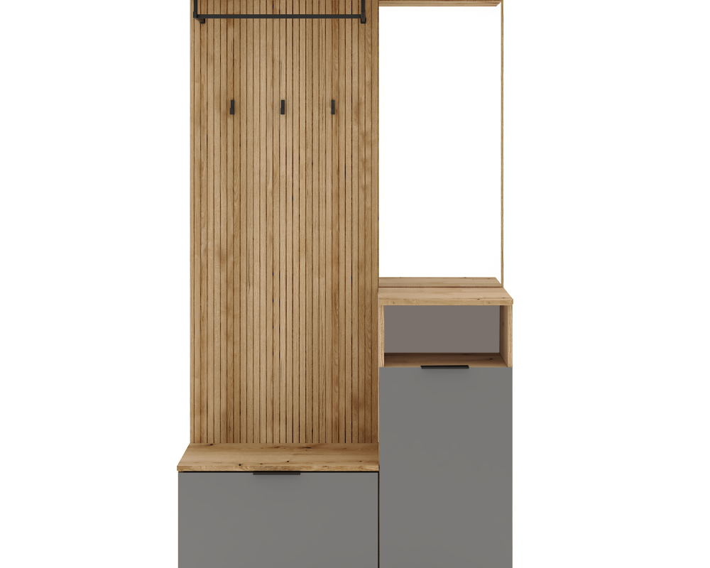 Set mobilier hol NODRI cu oglindă și pantofar, stejar evoke/grafit, 100x204 cm Kondela