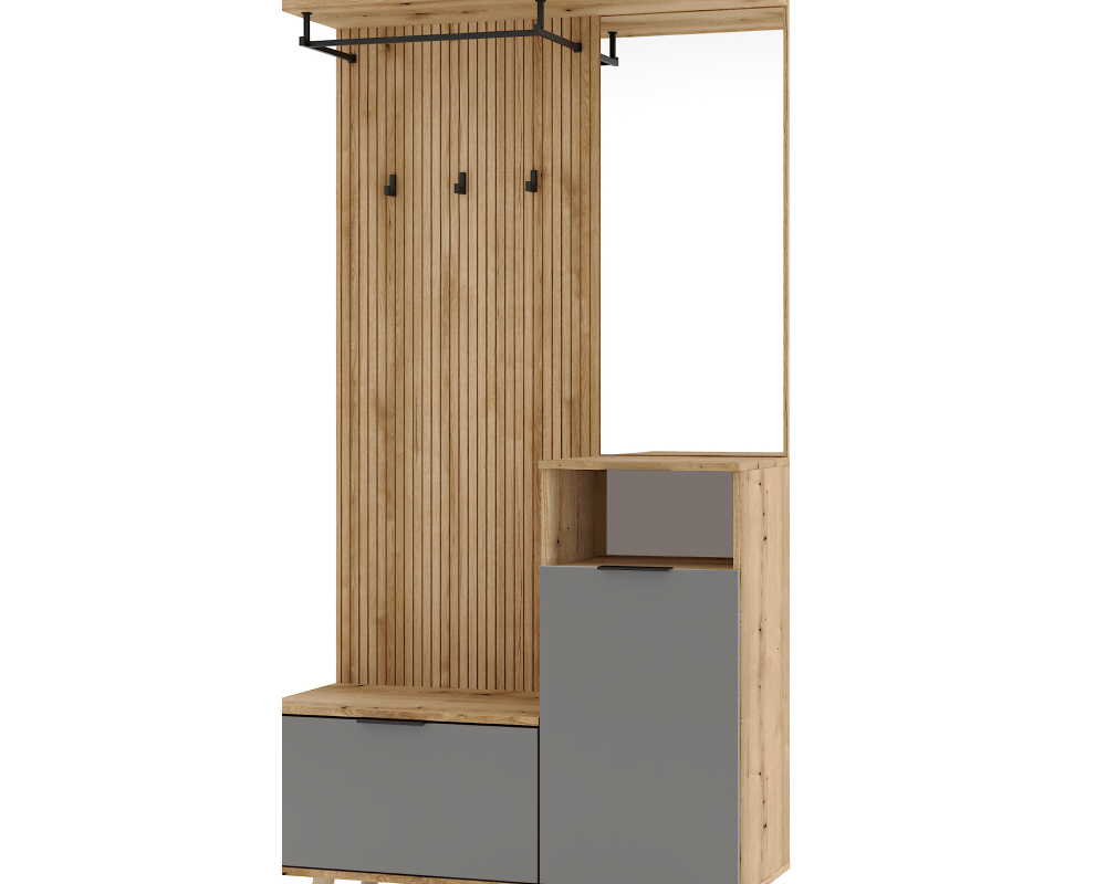 Set mobilier hol NODRI cu oglindă și pantofar, stejar evoke/grafit, 100x204 cm Kondela