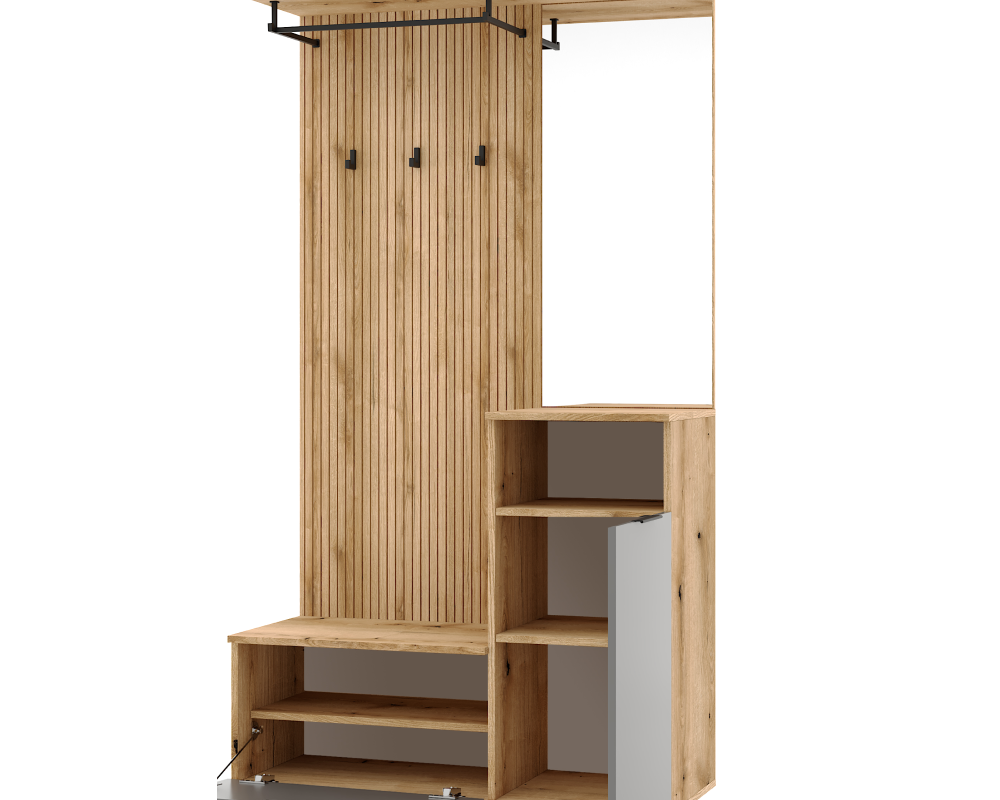 Set mobilier hol NODRI cu oglindă și pantofar, stejar evoke/grafit, 100x204 cm Kondela
