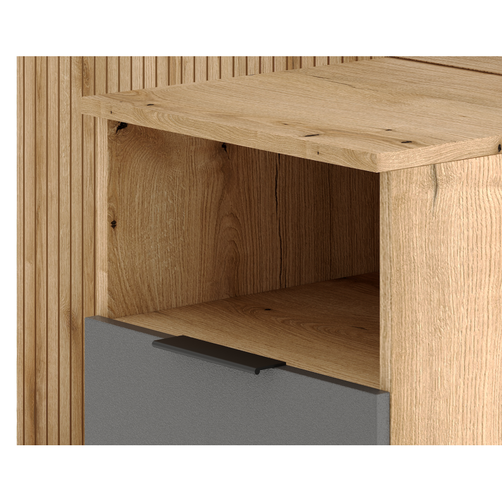 Set mobilier hol NODRI cu oglindă și pantofar, stejar evoke/grafit, 100x204 cm Kondela