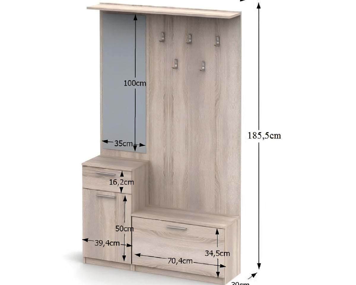 Ansamblu pentru hol, stejar sonoma, 111x30x185.5 cm Kondela
