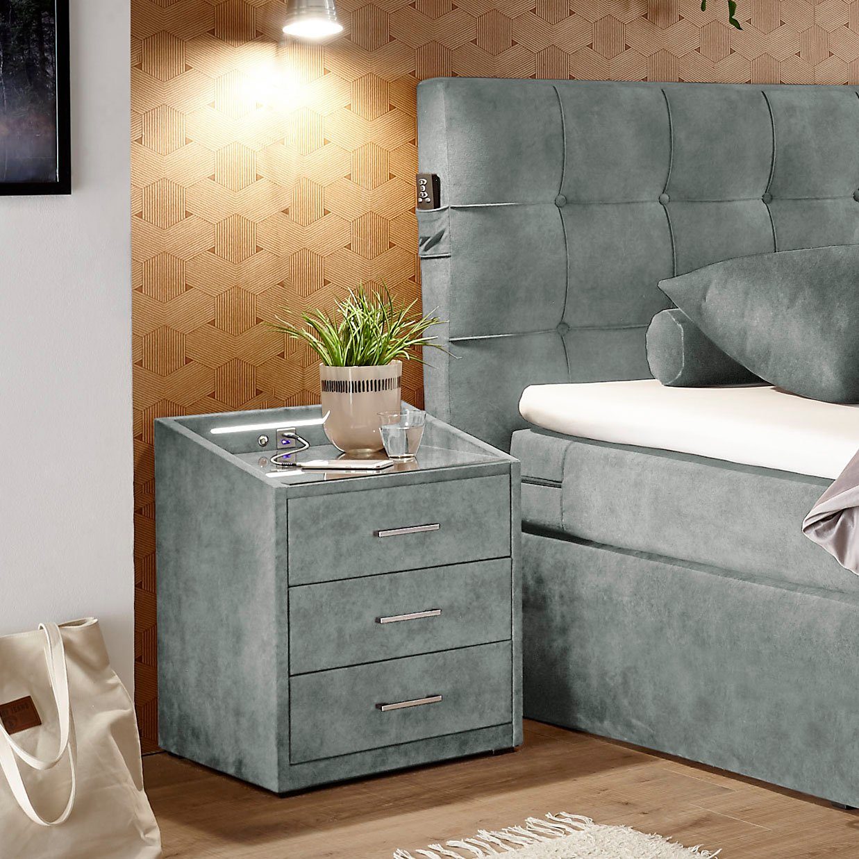 Noptiera Richmond, Gri, Iluminare LED Arboteca