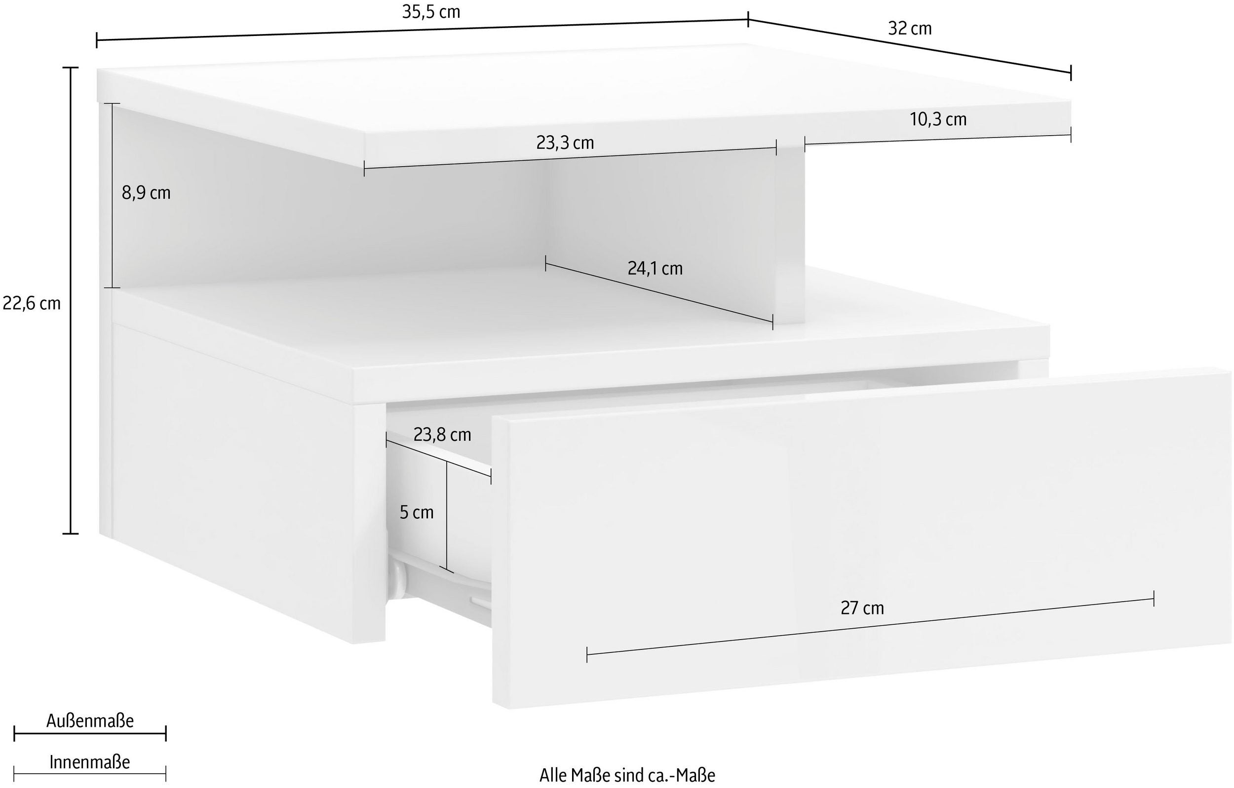 Noptiera Roma, Alb lucios, 35.5 cm latime Arboteca