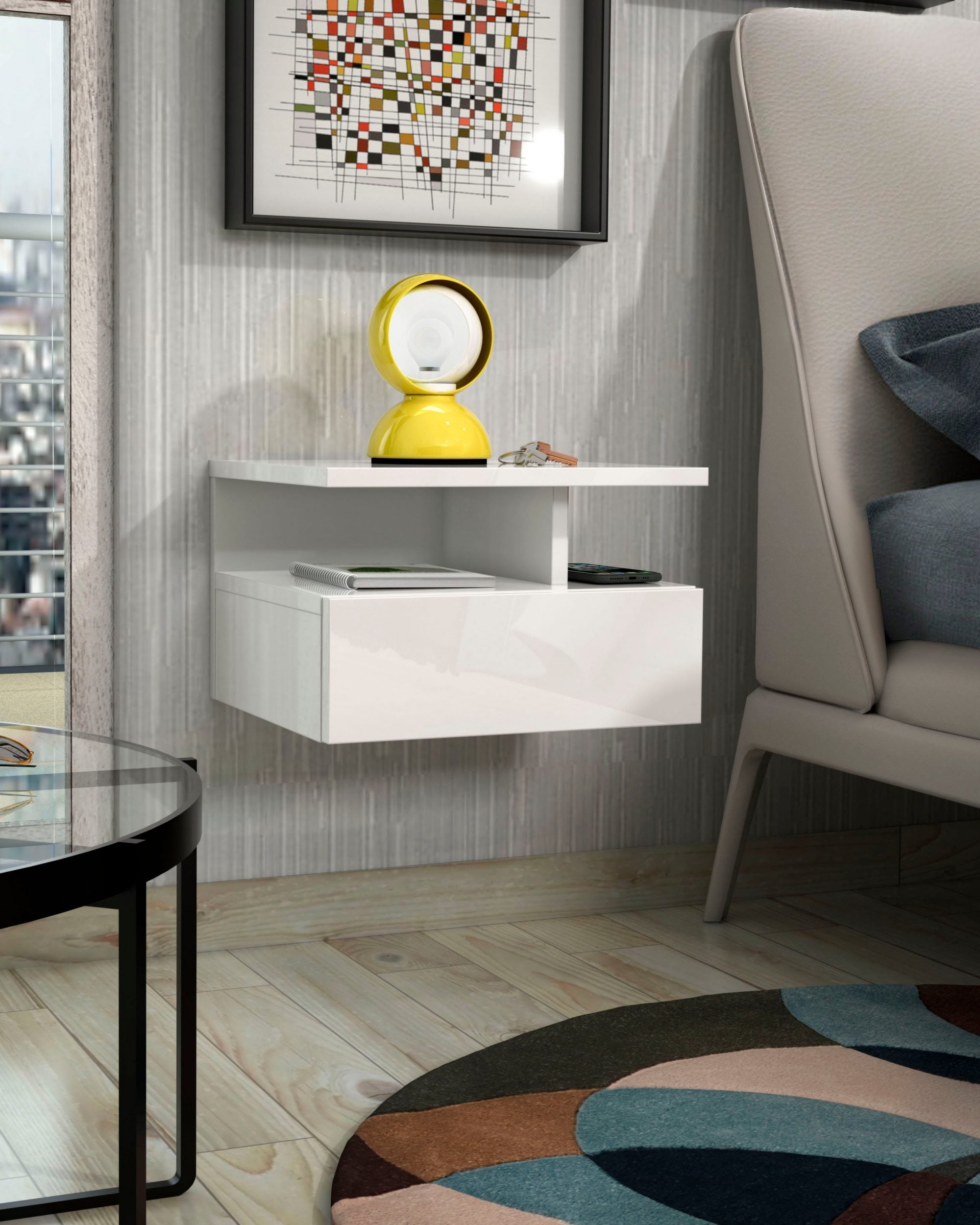 Noptiera Roma, Alb lucios, 35.5 cm latime Arboteca