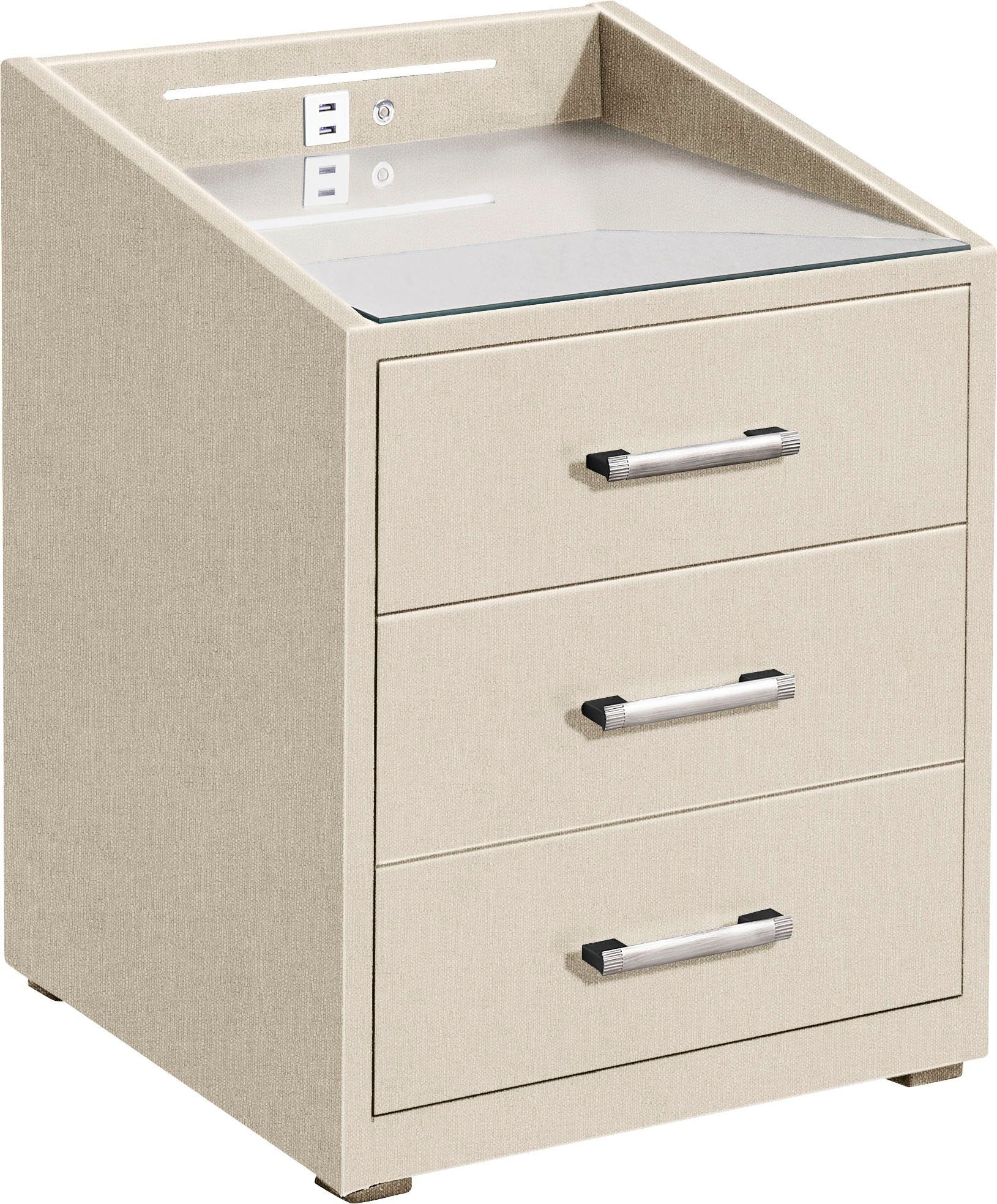 Noptiera tapitata Moon, iluminare LED, incarcare USB, 47 cm latime Arboteca