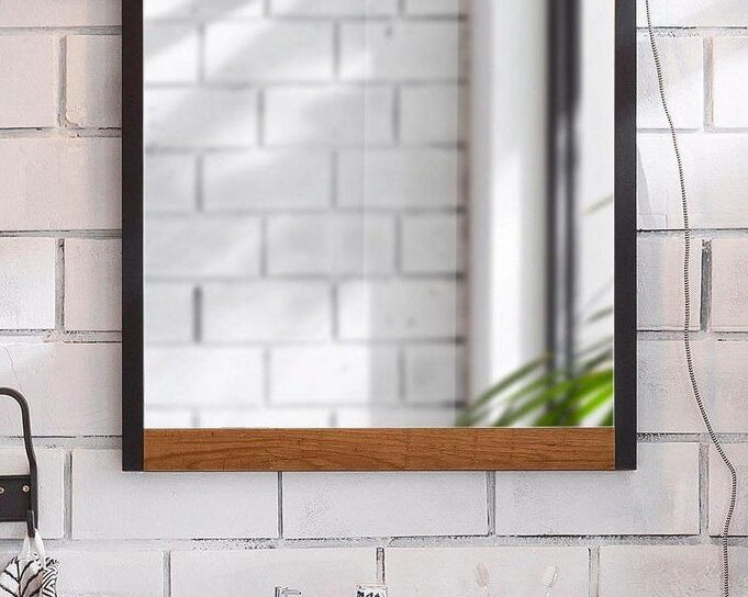 Oglindă de baie Chris 60 × 68 cm, ramă metalică aspect lemn Arboteca