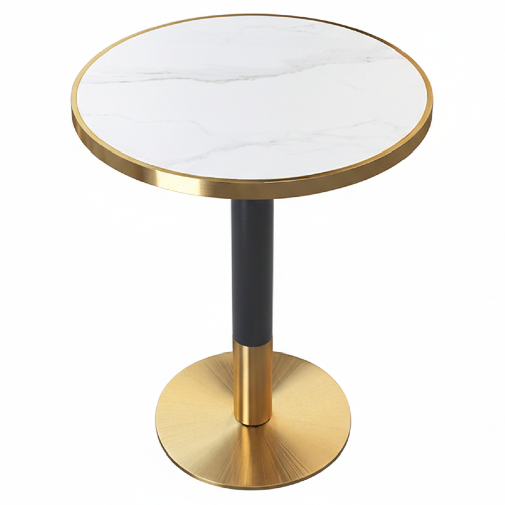Masă bistro de sufragerie, marmură albă/negru/auriu, diametru 80 cm, OREN Kondela