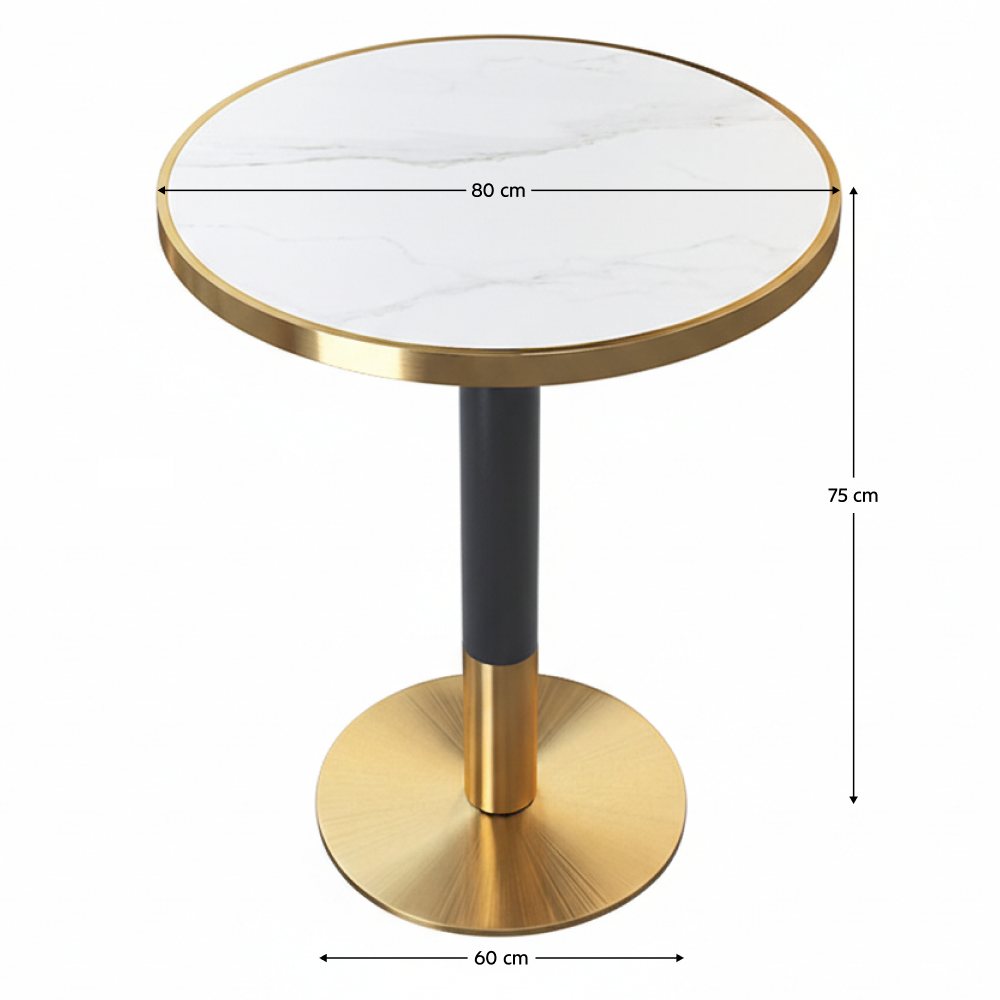 Masă bistro de sufragerie, marmură albă/negru/auriu, diametru 80 cm, OREN Kondela