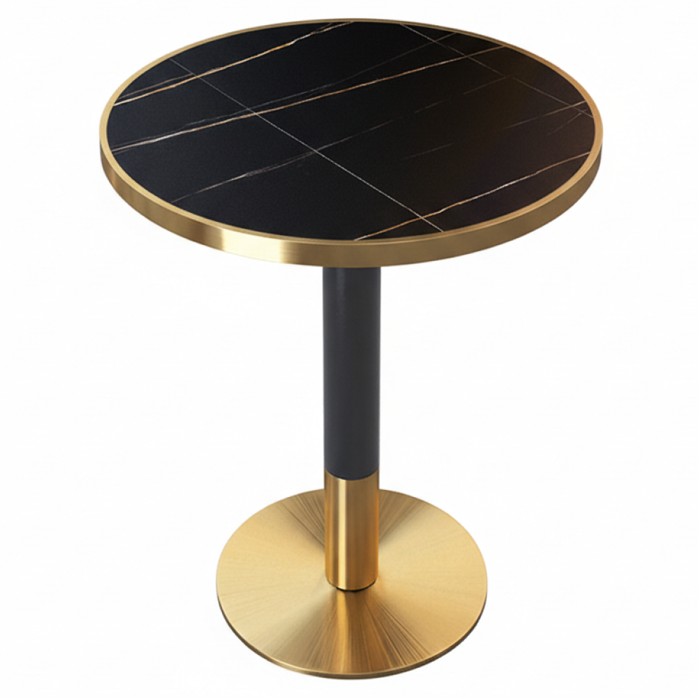 Masă bistro de sufragerie, marmură neagră/negru/auriu, diametru 80 cm, OREN Kondela
