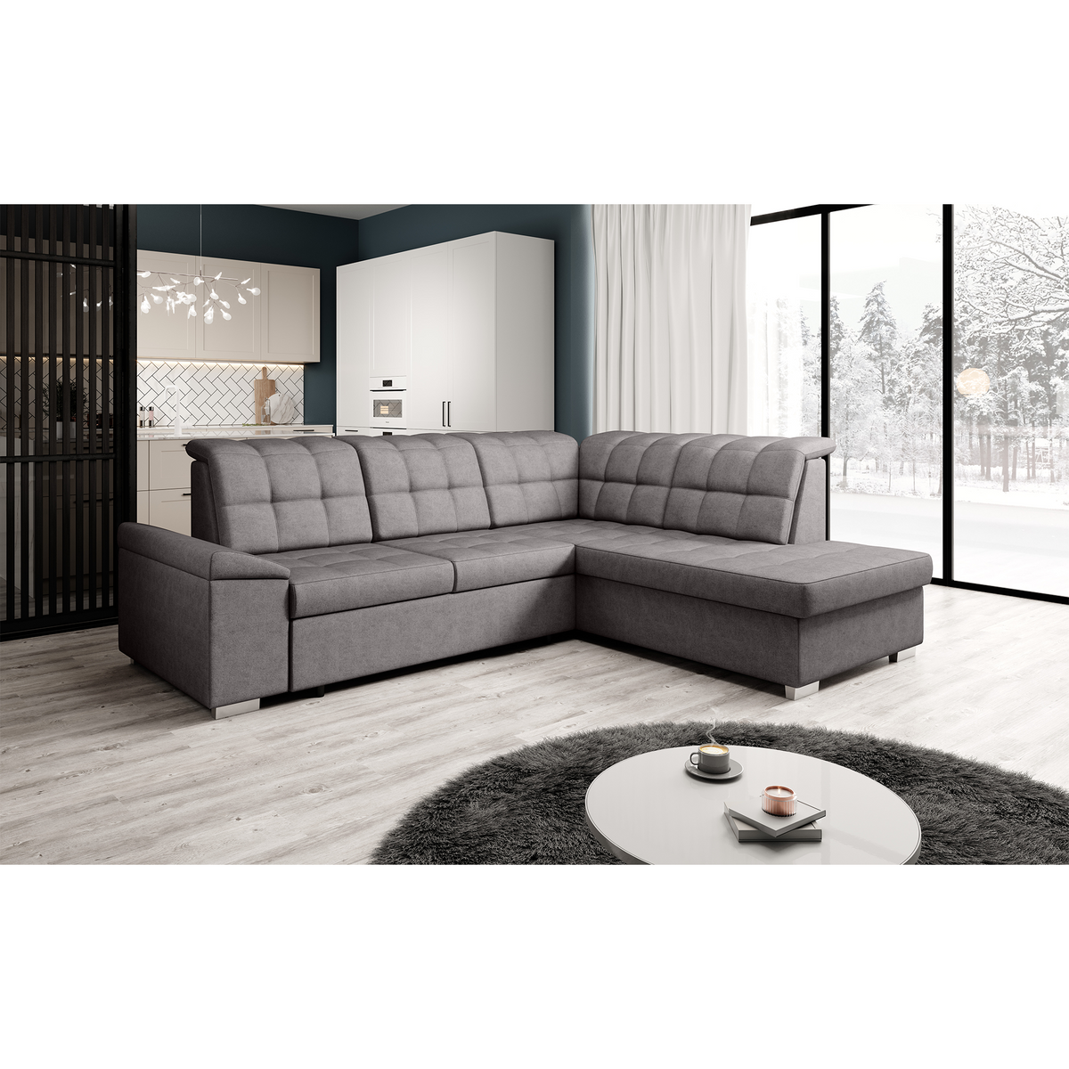 Canapea extensibilă SAMOS, gri-maroniu, pe dreapta, 260x202x88 cm Kondela