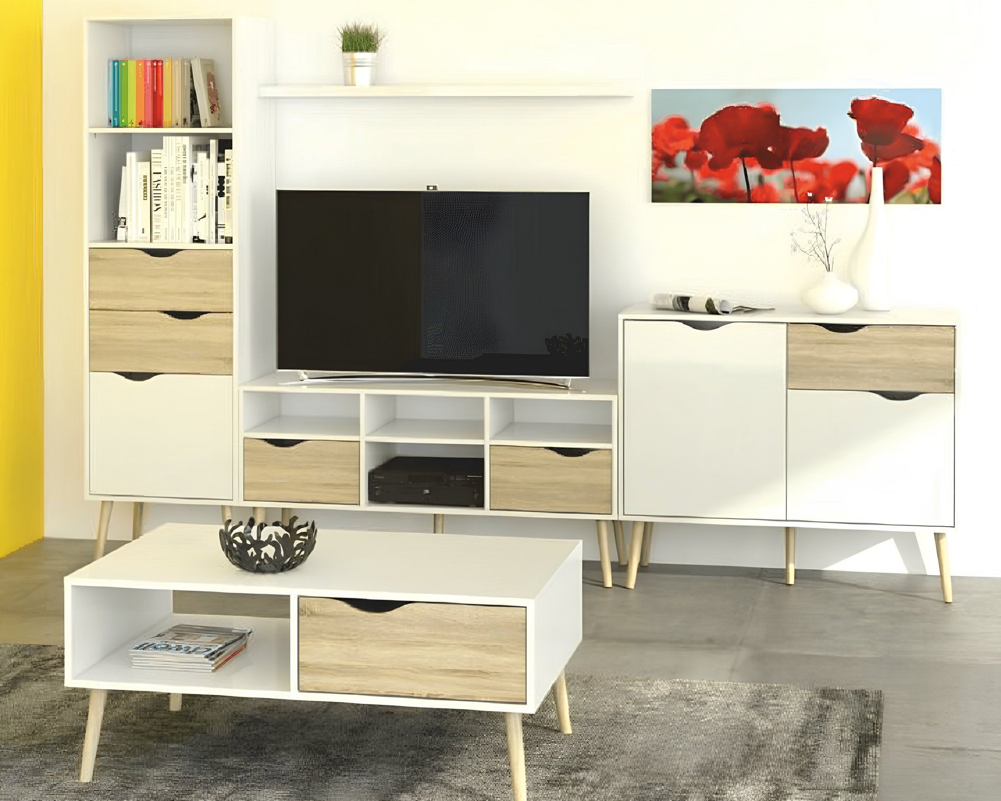 Comodă TV OSLO 75391, stejar sonoma/alb, 2 sertare, 117 cm Kondela