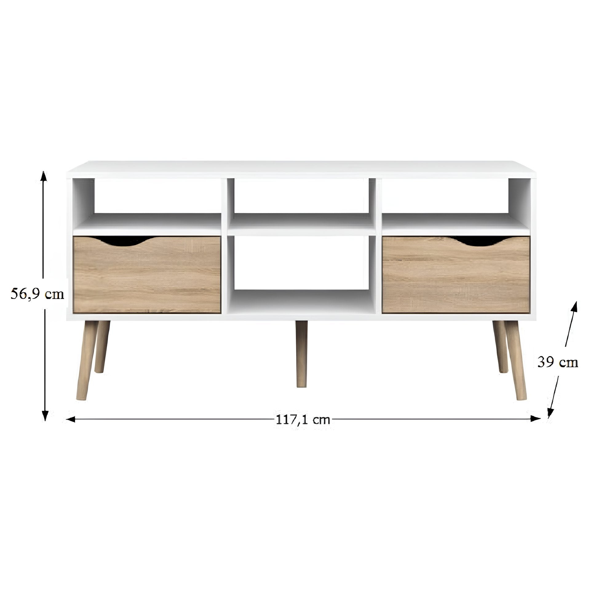 Comodă TV OSLO 75391, stejar sonoma/alb, 2 sertare, 117 cm Kondela