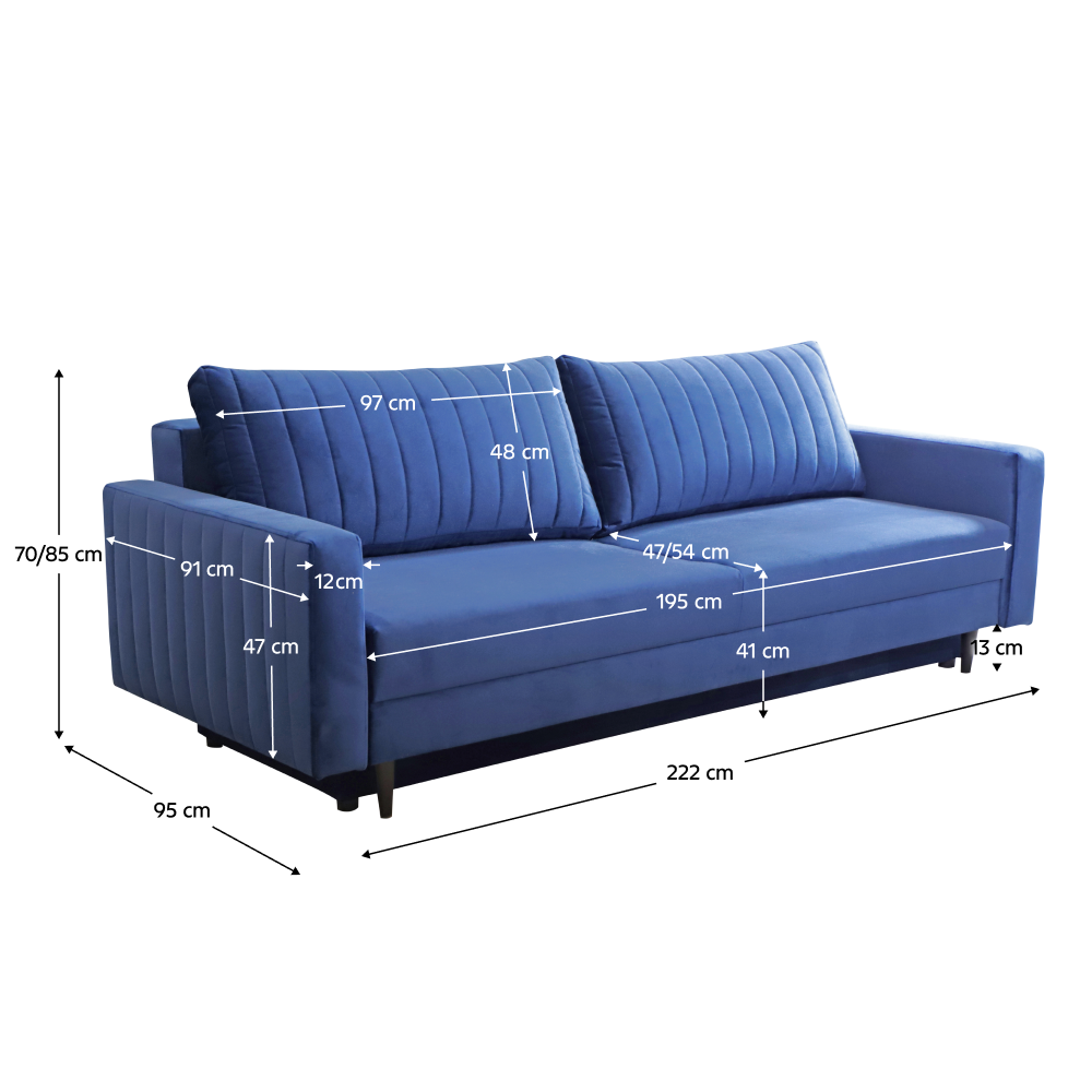 Canapea extensibilă NOVARA, albastră, 222x95x70 cm Kondela