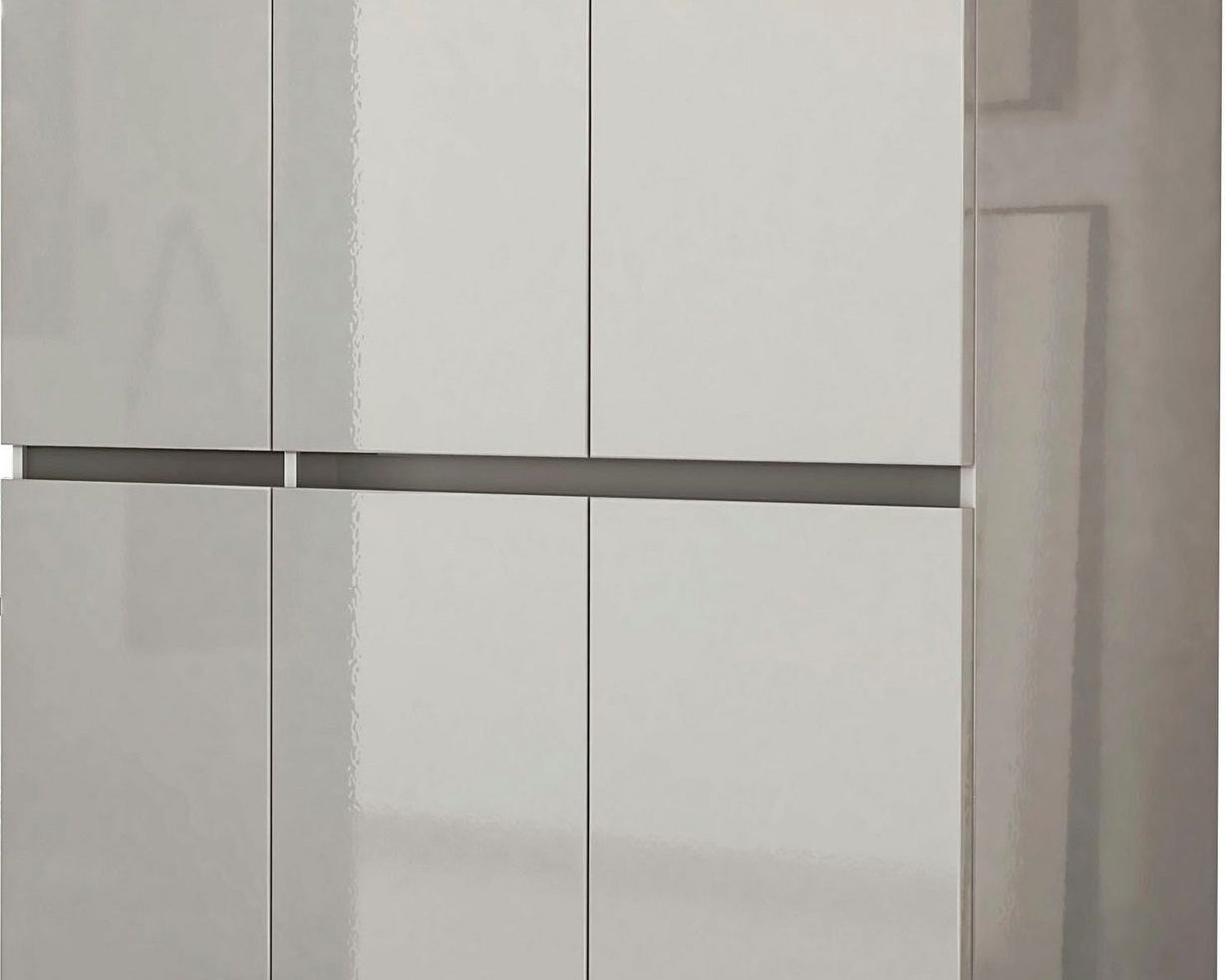 Pantofar Mister, 6 uși, Gri lucios, PAL , 120×34×200 cm Arboteca