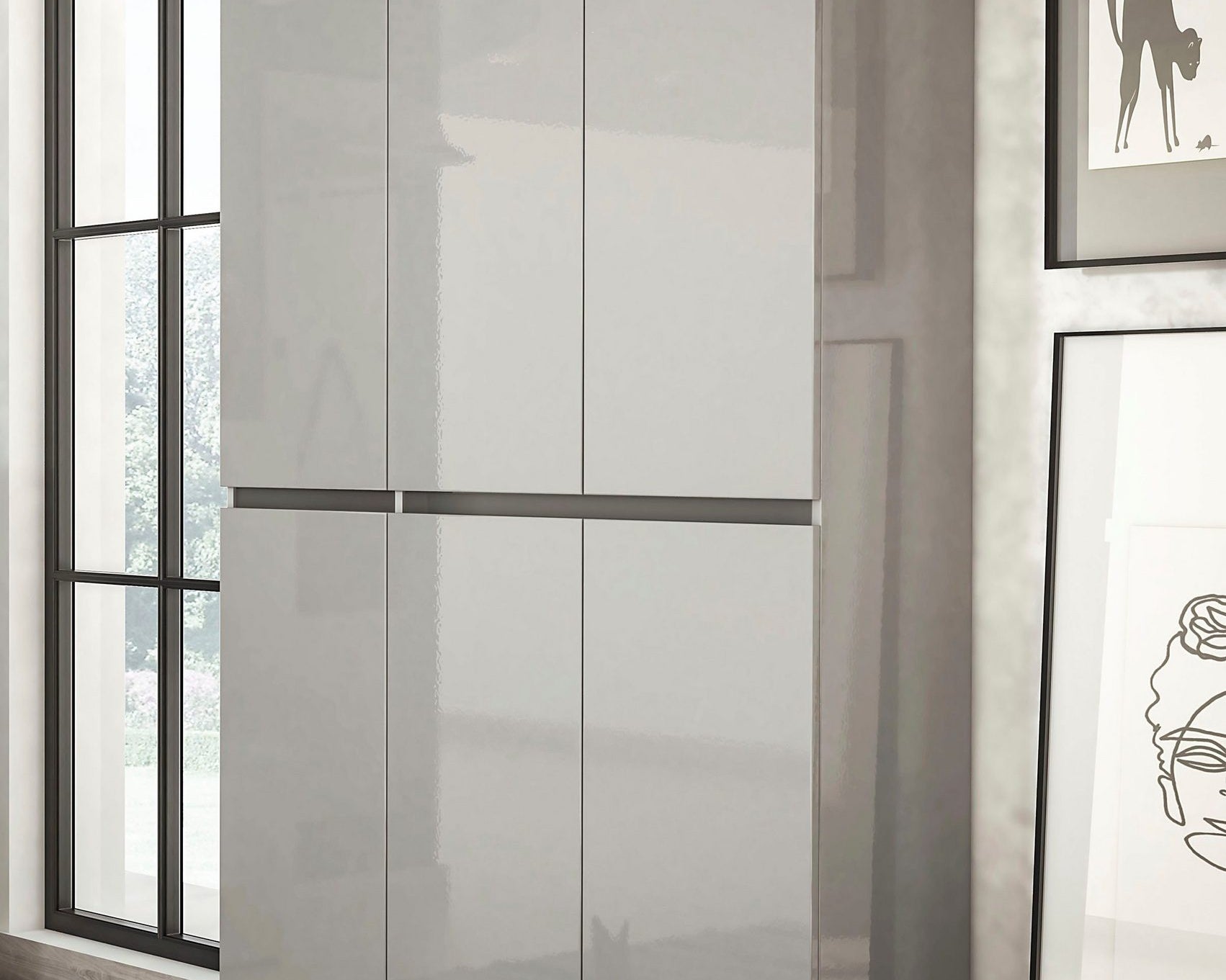 Pantofar Mister, 6 uși, Gri lucios, PAL , 120×34×200 cm Arboteca