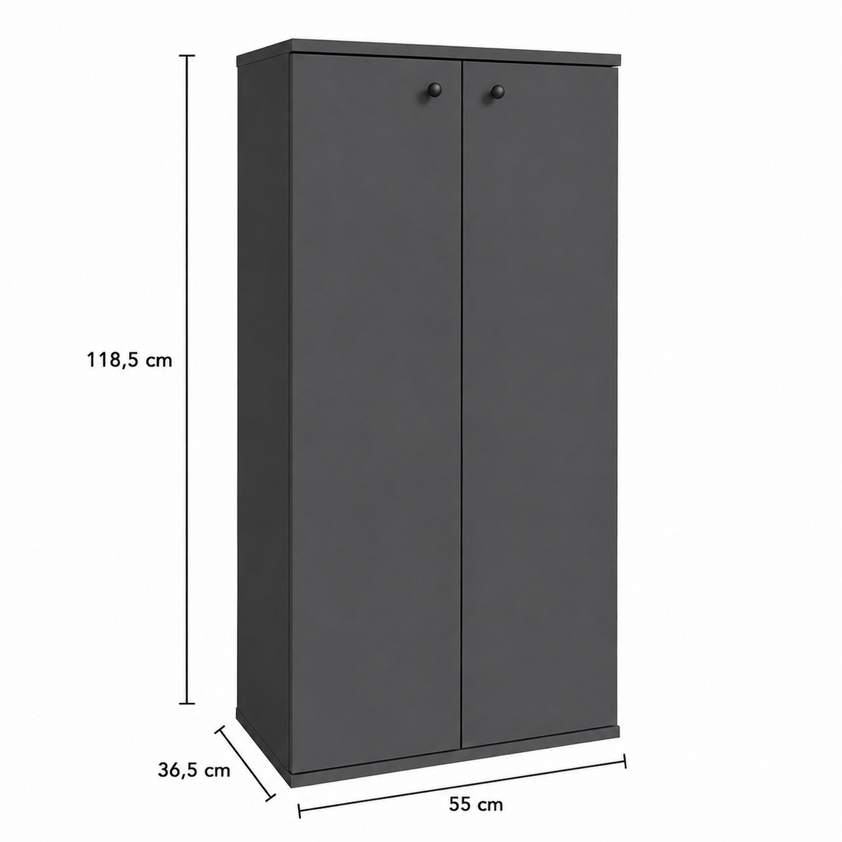 Pantofar PROCIDA antracit cu 2 uși, PAL melaminat, 55x36,5x118,5 cm Arboteca