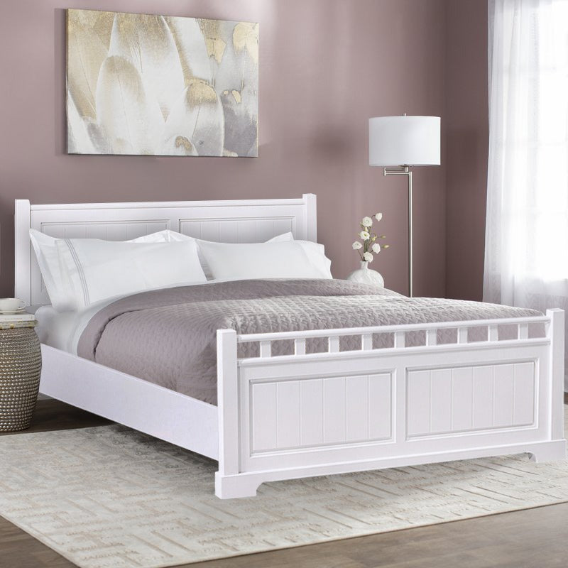 Pat lemn masiv Ariana, somiera inclusa, alb cald, 140x200 cm Arboteca
