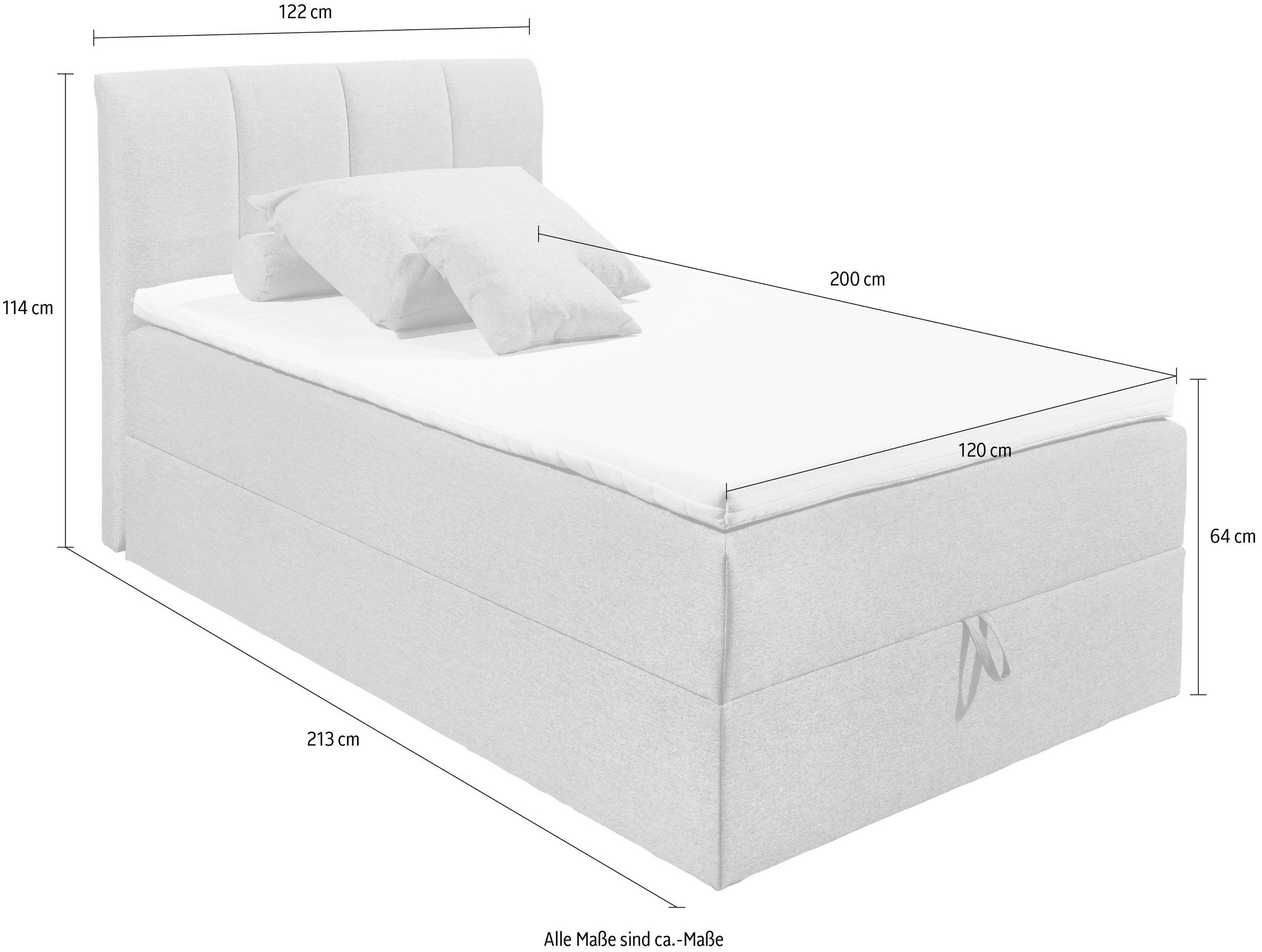 Pat Boxspring Granada cu lada de depozitare, Gri inchis, 120 cm latime Arboteca