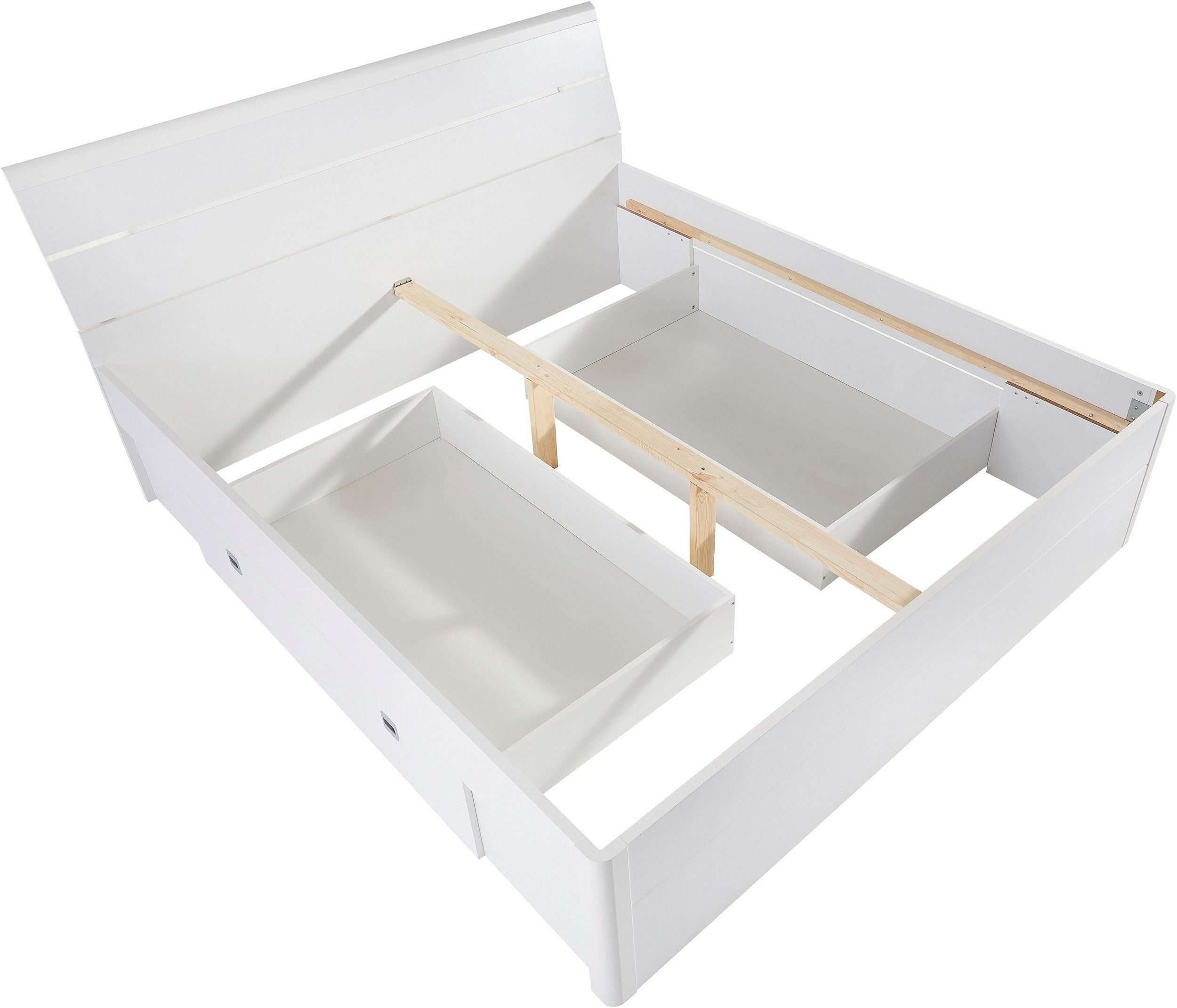 Pat cu iluminare LED si sertare 180/200 cm, Alb Arboteca