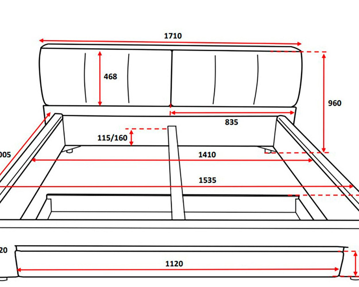 Pat tapițat CiTY/GiRON, 170x220 cm, antracit, PAL melaminat, tăblie cu raft, sertar depozitare Arboteca