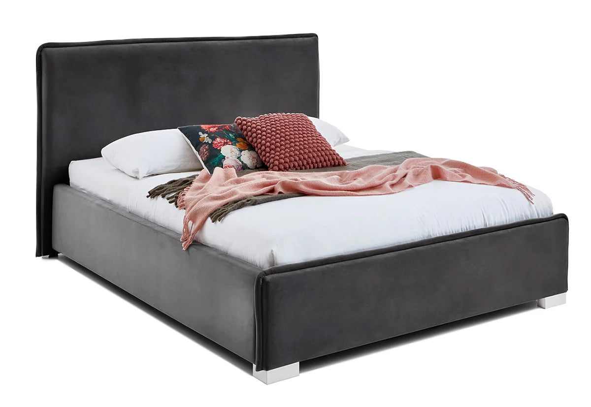 Pat tapitat Kalia cu somiera rabatabila si lada de depozitare Antracit Arboteca