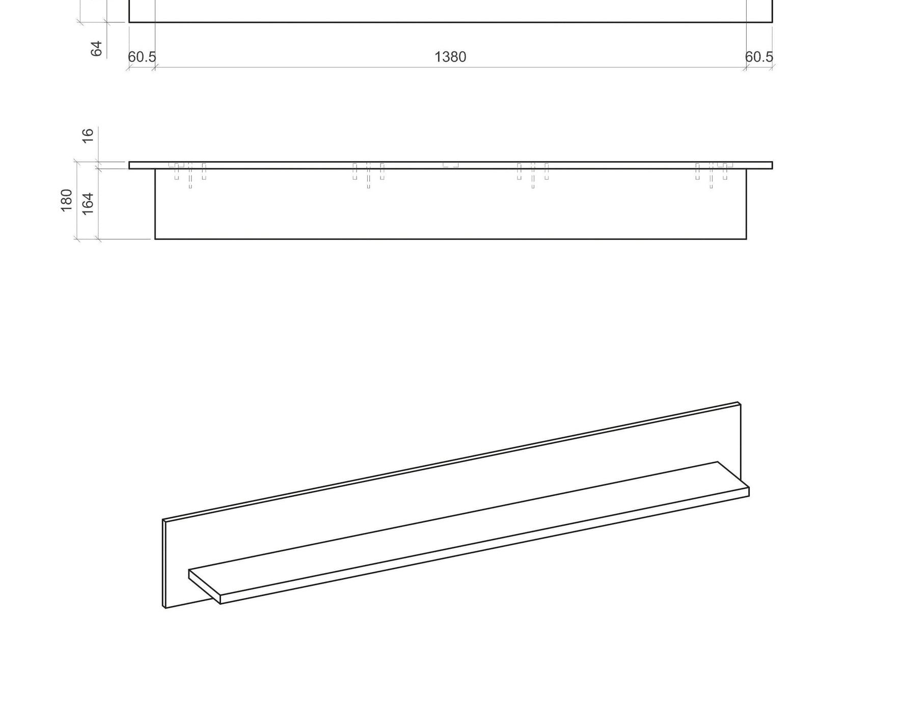 Poliță de perete Casablanca, gri-stejar, 150 cm Arboteca