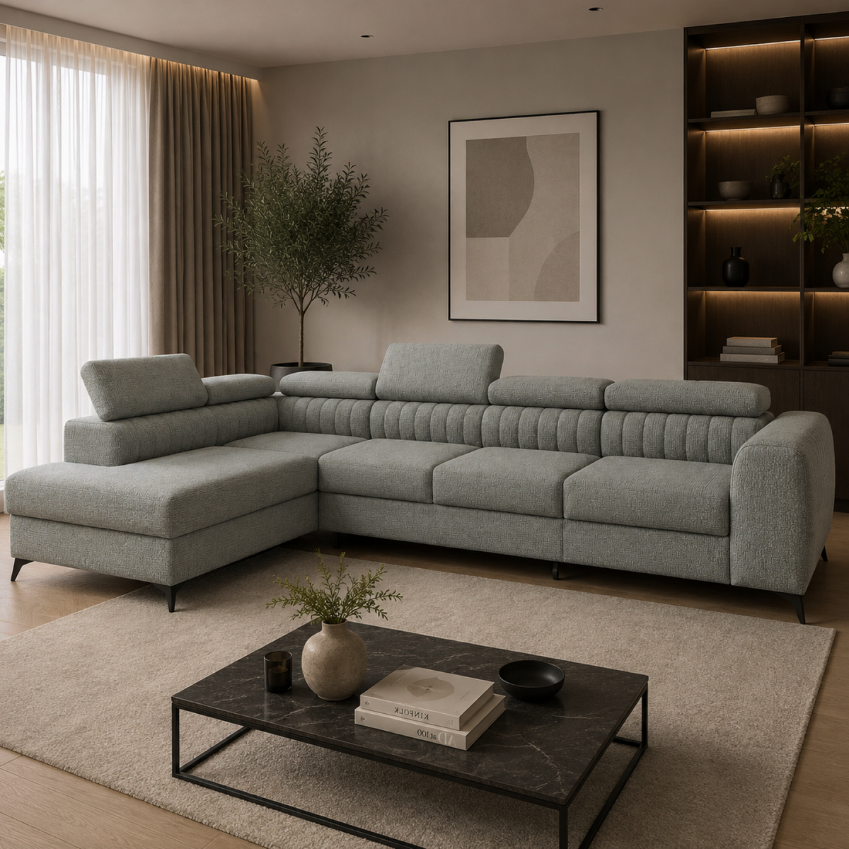 Set canapea de colț CORFU MAXI, gri, pe stânga, 340x205x73 cm Kondela
