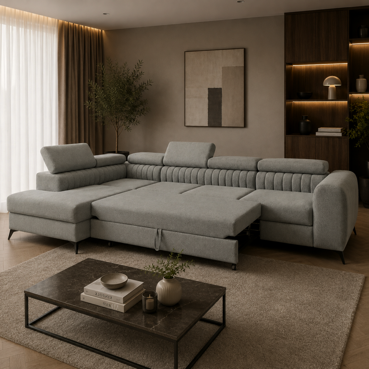 Set canapea de colț CORFU MAXI, gri, pe stânga, 340x205x73 cm Kondela