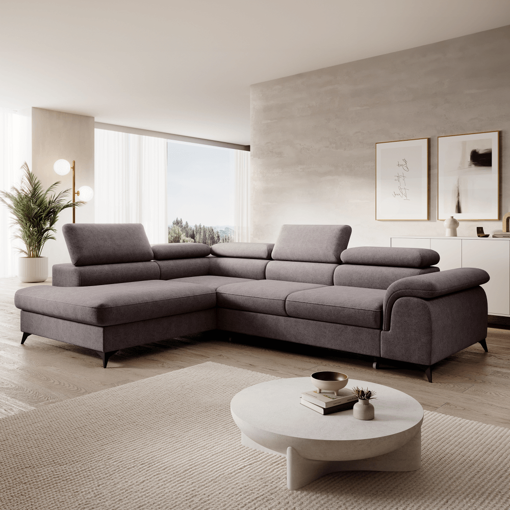 Canapea extensibilă TERNI, gri-maro, pe stânga, 275x205x75 cm Kondela